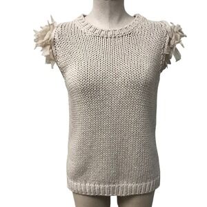 Brunello Cucinelli Sleeveless Sweater Women XL Cream Cotton Silk Chunky Knit